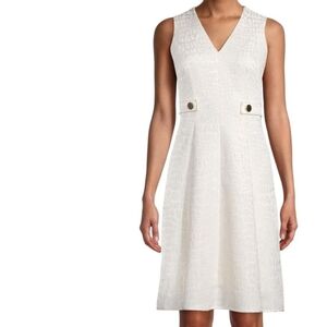 Anne Klein White Sleeveless V-Neck Midi Dress